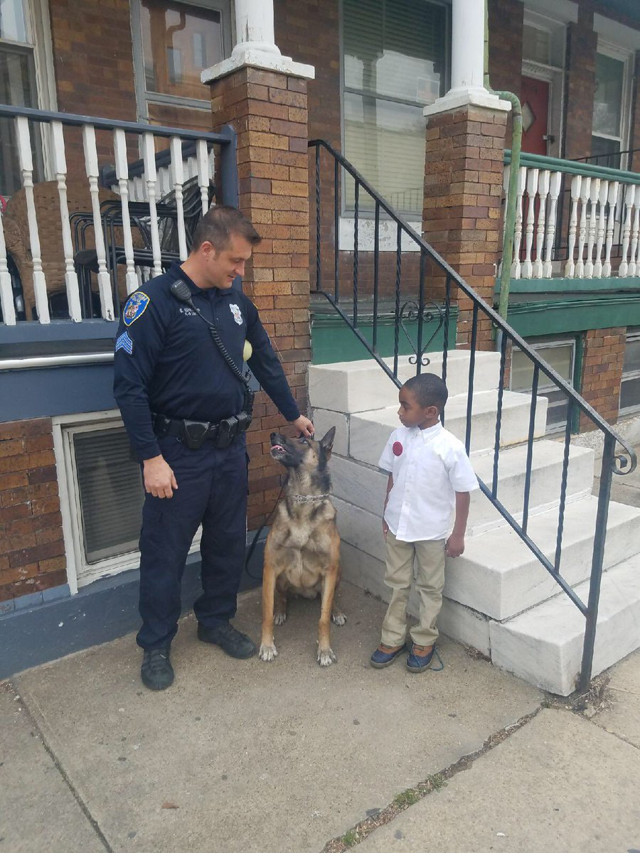 sheree_briscoe's tweet photo. Happy 5th Birthday future BPD Off. Wilson!!K9 Stewie, Sgt Edwards and Officer Harris surprised him on his big day. #WDSTRONG!! https://t.co/cwiV9LPRXL