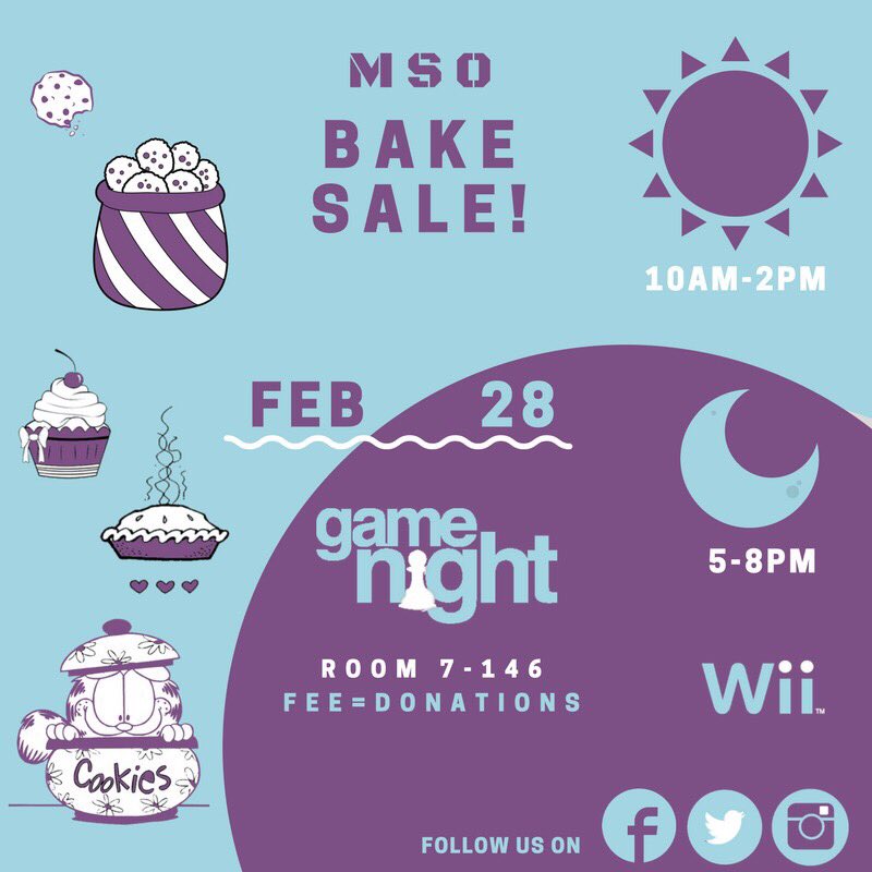 MacEwanMSO's tweet photo. Reminder that tomorrow MSO is holding a bake sale and games night tomorrow! The bake sale will be on the first floor of building 6. See you! https://t.co/w7DDuFZbMl