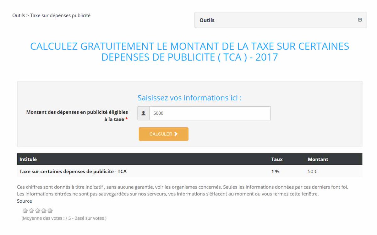 CapCompta's tweet image. Outil de calcul gratuit de la taxe sur certaines dépenses de publicité (TCA ). goo.gl/clWKER
