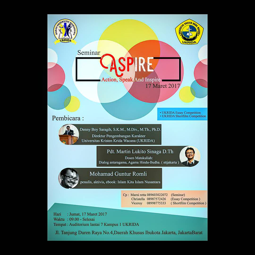 Hai ukridian Yuu ikut acara seminar ASPIRE, PADA 17 Maret 2017 di gedung E kampus 1 UKRIDA.