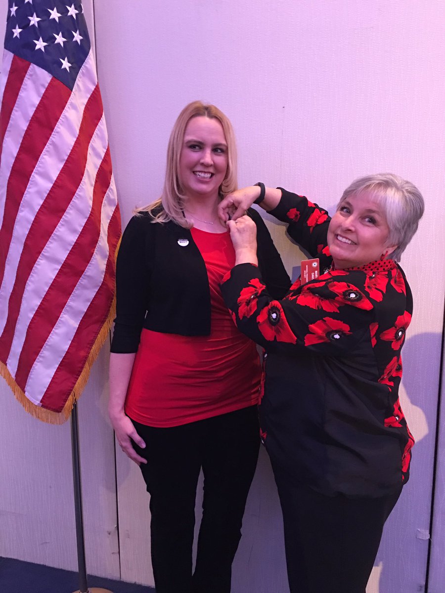 MilVetCaregiver's tweet photo. @sleepingwithwar getting pinned by ALA National President Mary Davis. So grateful for our partners at #ALADC https://t.co/UvAZQLmqZo
