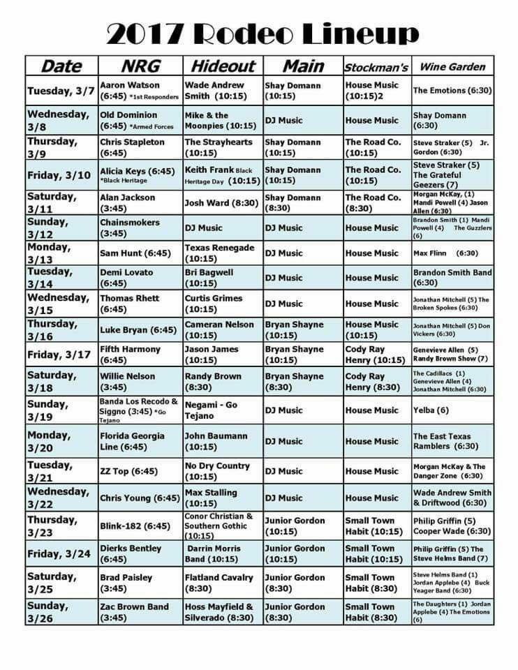 Here's your full rodeo line up. We r about to get busy!#shaydomann