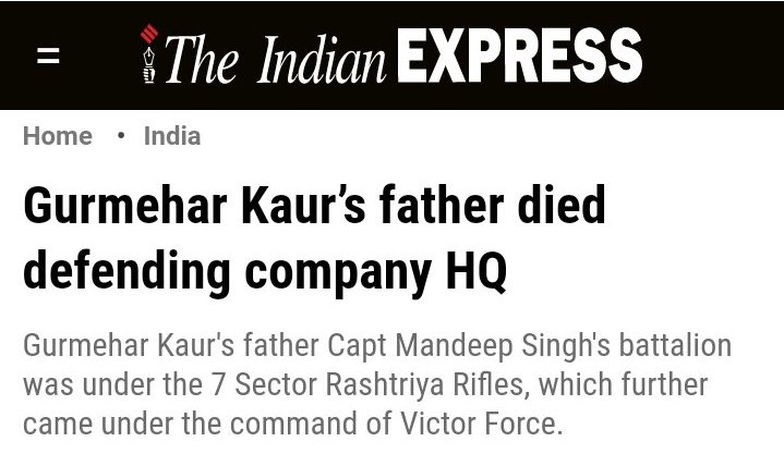 SirJadeja's tweet photo. Dear #GurmeharKaur

Your Father Was Martyred In A Terrorist Attack On Military Camp &amp; Not In Kargil War.

RT &amp; EXPOSE #GurMehar &amp; Paid Media https://t.co/Mwkp8cU2PH