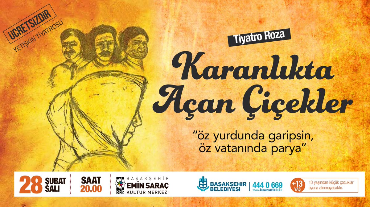 kultursanatbsk's tweet photo. #YetişkinTiyatrosu için ücretsiz biletlerinizi saat 19.00'dan itibaren kültür merkezi girişinden alabilirsiniz @basriakdemir @TiyatROza https://t.co/ig3Cxehotw