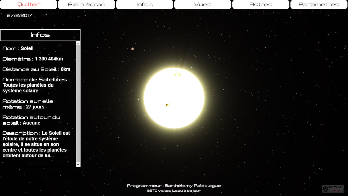 BarthPaleologue's tweet photo. La version 2.0 du Projet Solaris proposera un panneau d'informations contenant les informations sur les astres #ProjetSolaris  #BabylonJS https://t.co/7CB1D6eBJp