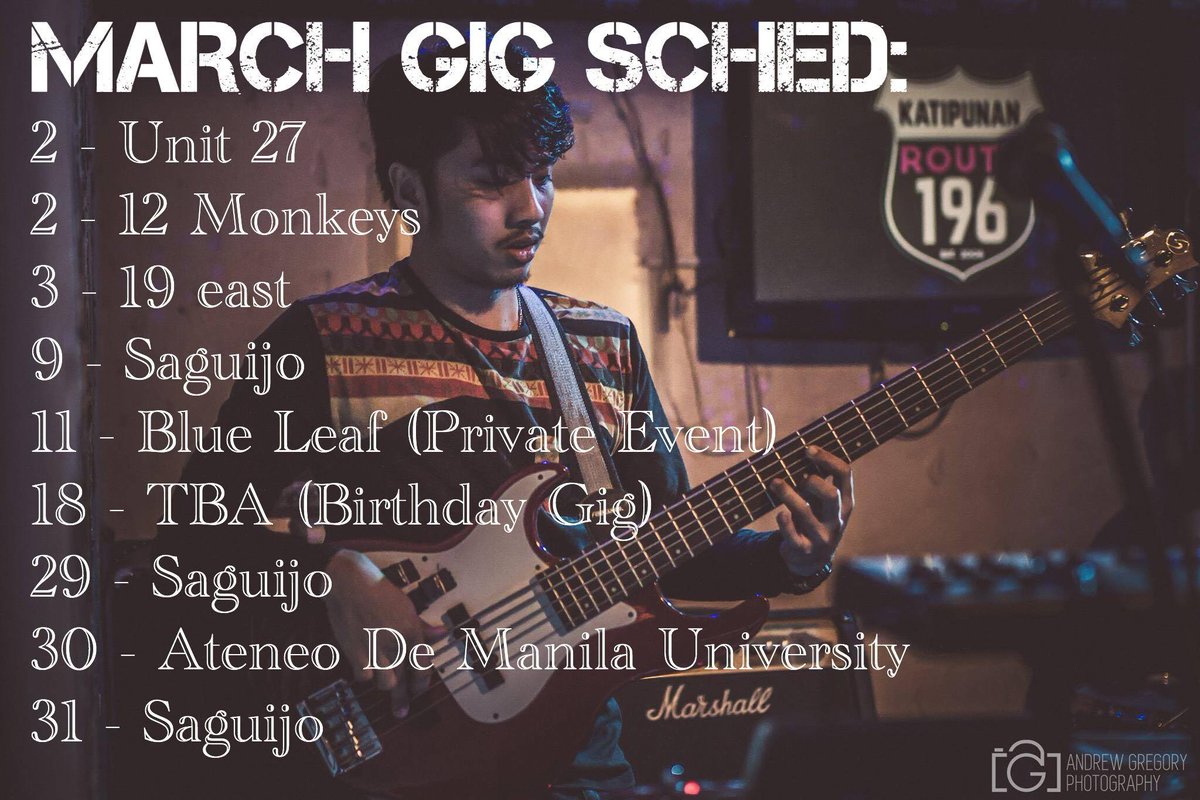 robandthehitmen's tweet photo. Mark your March schedules and BASSically catch us on these dates!! Come thru!

#RobAndTheHitmen #RATHMusic https://t.co/Qy4ydUTF2w