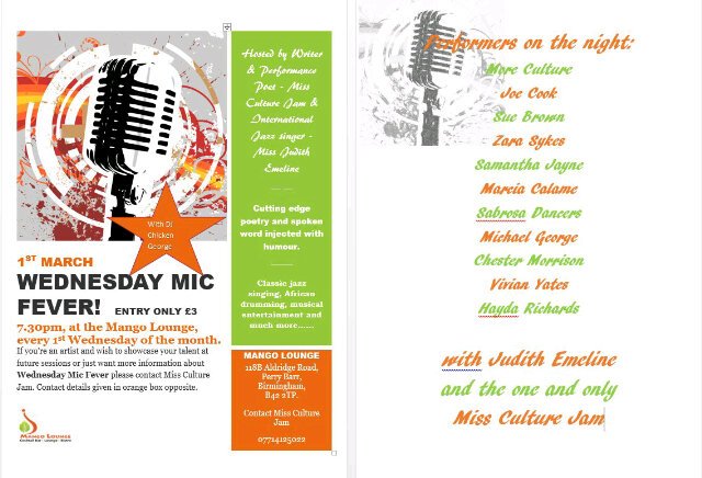 #WednesdayMicFever #MonthlyPoetry #MangoLounge 1st Mar great line up poets/singers etc @sykesmusic @writingwestmids