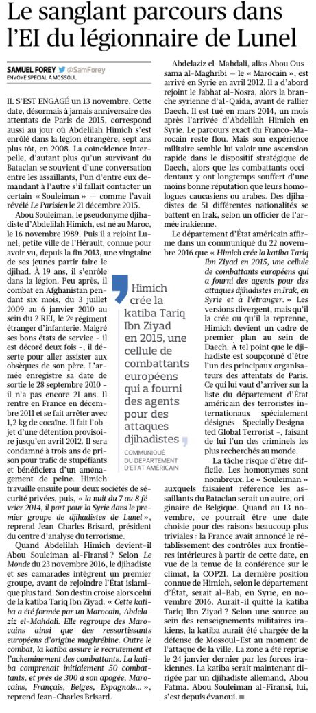 CAT_Centre's tweet photo. "Le sanglant parcours dans l'#EI du légionnaire de Lunel" #Himich #AbouSouleiman avec les commentaires de @JcBrisard @Le_Figaro @SamForey https://t.co/bg5fyLdc3z