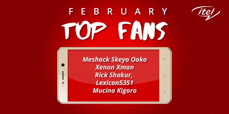 itelKenya's tweet photo. Congratulations to February Top Fans... Want to be on the list next month? Be active and invite friends to follow us. We love #itelfam https://t.co/NeTrEg3qe8