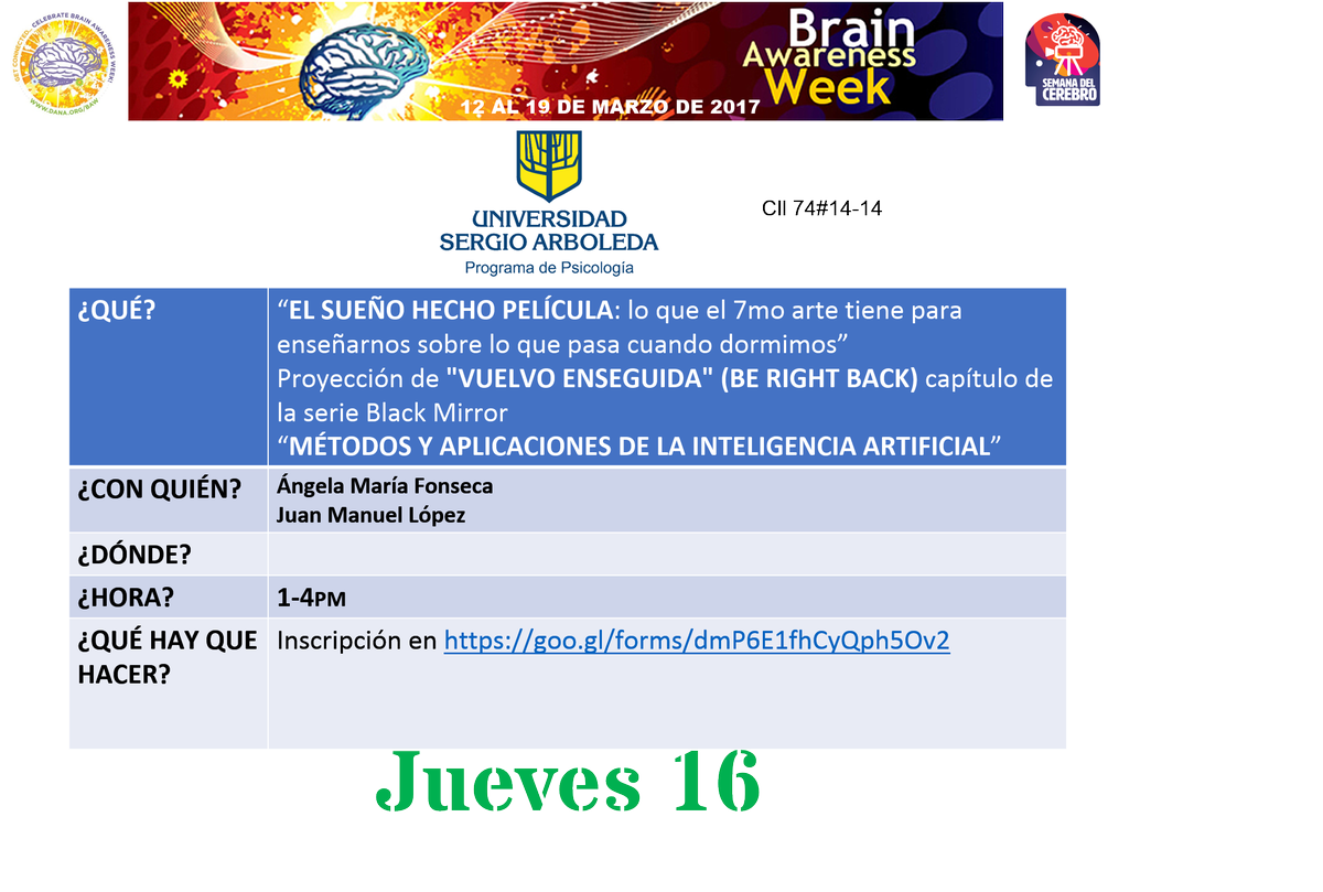 ColombiaBAW's tweet photo. Programación Semana del Cerebro 2017 https://t.co/8592sPTU4V