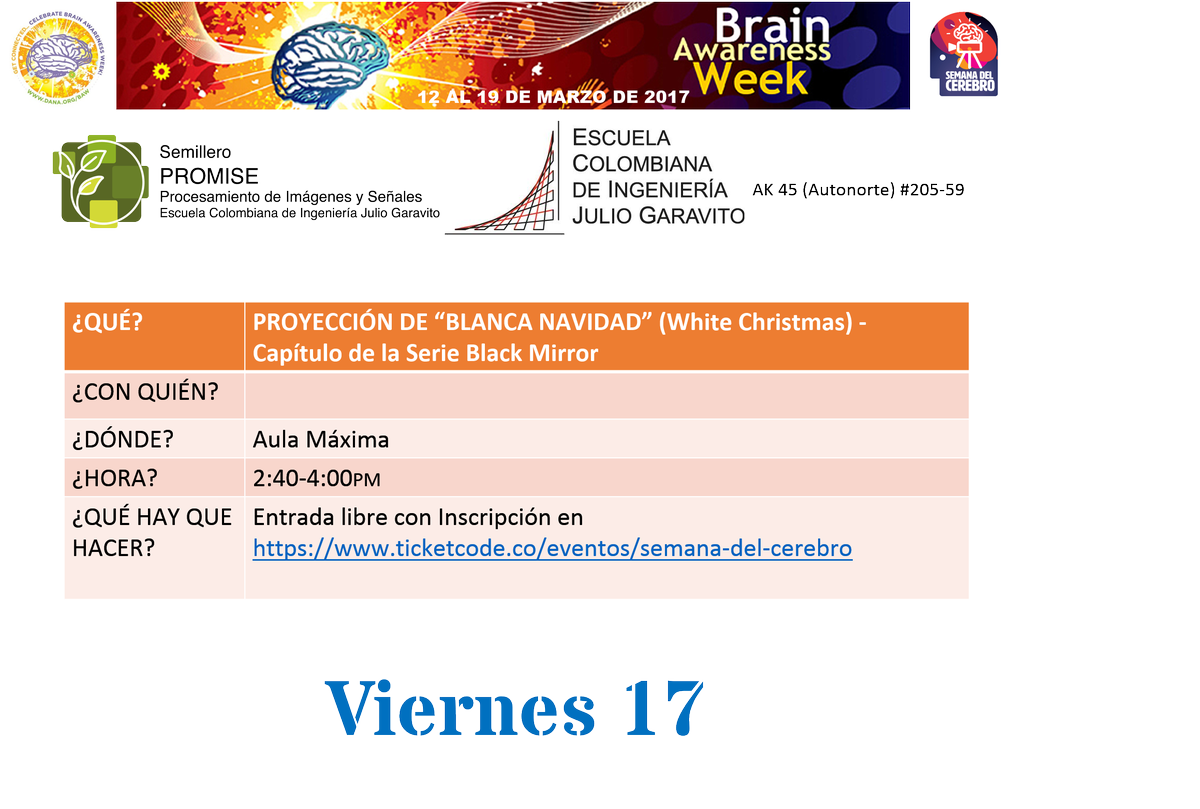 ColombiaBAW's tweet photo. Programación Semana del Cerebro 2017 https://t.co/JlMiyyoUs4