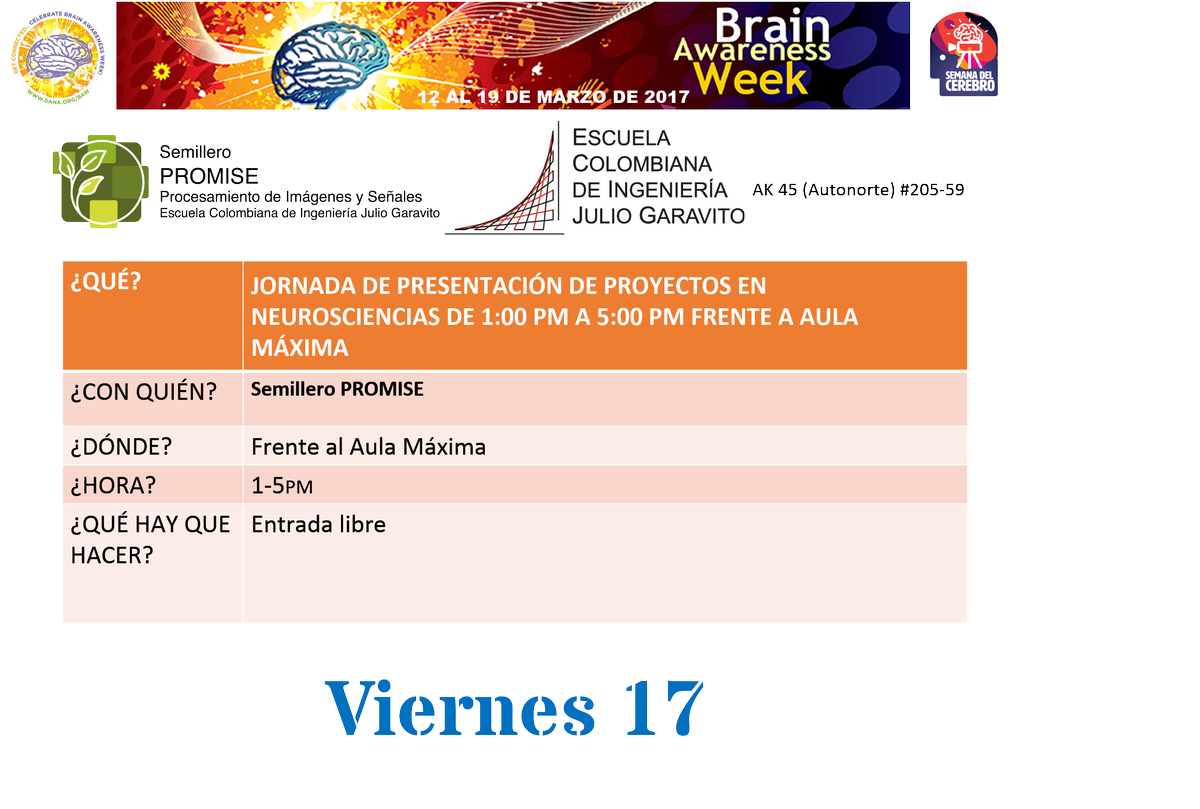 ColombiaBAW's tweet photo. Programación Semana del Cerebro 2017 https://t.co/JlMiyyoUs4