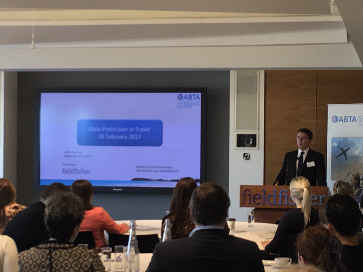 FieldfisherPSI's tweet photo. @Fieldfisher Rhys Griffiths hosts today's #abtaevents on Data Protection in Travel. It's a packed programme given today's privacy climate. https://t.co/5Uc9x9vSo1
