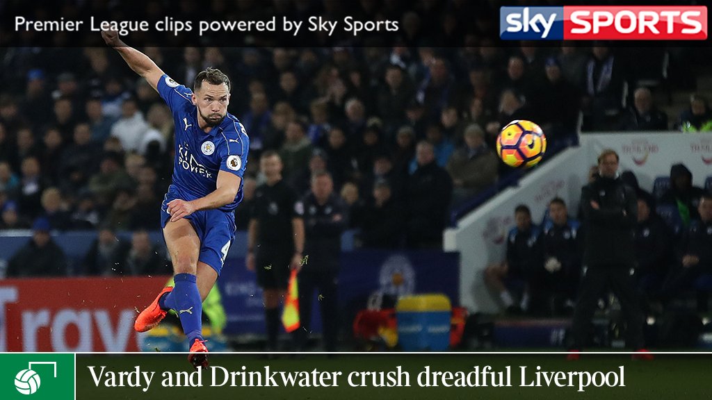 🎥 Watch Danny Drinkwater score a 25-yard screamer to add to a <a href="/vardy7/">Jamie Vardy</a> double as <a href="/LCFC/">Leicester City</a> smash Liverpool 3-1 thetimes.co.uk/edition/sport/… #LCFC