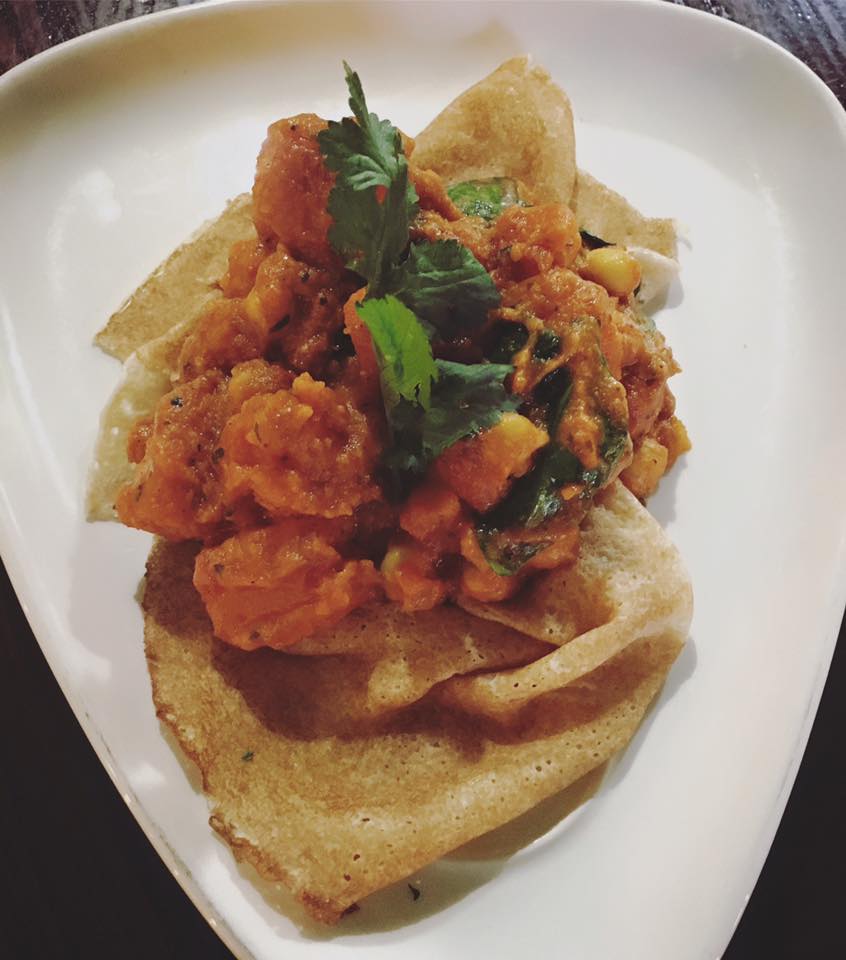 Just over an hour until Pancake Day gets under way in Interval. Why not kick the day off with our curried sweet potato and chickpea pancake?