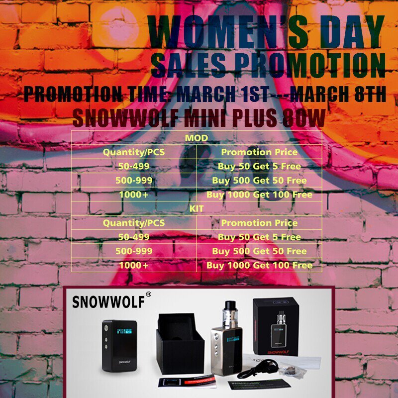 EcigsVapor's tweet photo. Are you still hesitating what to give to girls on Women''s Day?  SNOWWOLF MINI PLUS 80W os here. #snowwolf #womensday #discount https://t.co/xb2EDPyrL3