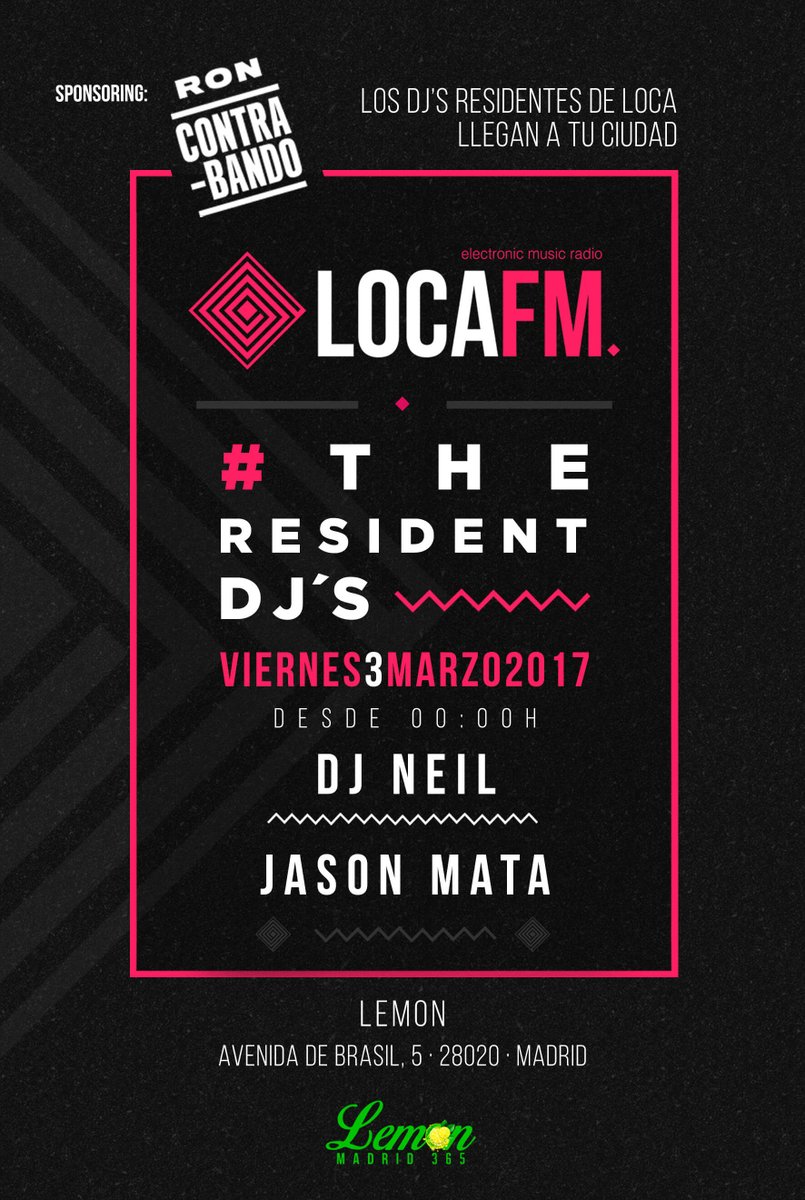 RonContrabando's tweet photo. Este viernes tienes una cita con nuestros Dj's favoritos @JasonMataMusic y @neilsole en #SalaLemon #Madrid ¡Que tus noches sean memorables! https://t.co/pXY01ei5Ue