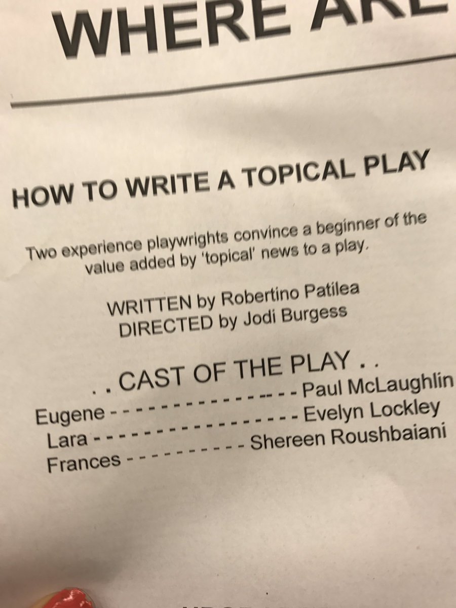 Brilliantly executed performance by <a href="/PaulMclauglin/">Paul Mclaughlin</a> last night. Fresh and funny script.
