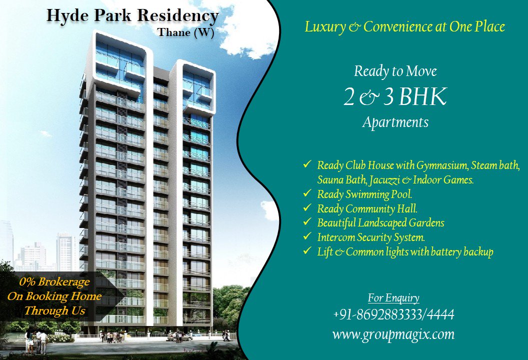 Groupmagix's tweet photo. #Luxury &amp; Convenience only at #Hyde #Park #Residency, #Thane (W) - #2BHK &amp; #3BHK #apartments
See more: https://t.co/7cI5cMYxkW https://t.co/0QQtJyFGxL