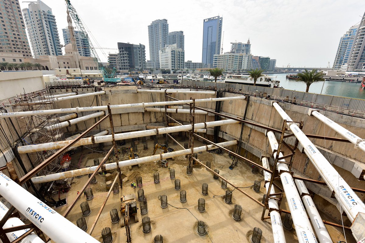 soilmechanics's tweet photo. One of the deepest digs in #Dubai for 6-level basement - strutted #diaphragmwall &amp; sophisticated #dewatering system. #StellaMaris #Bloom https://t.co/EEoTGWcVnL