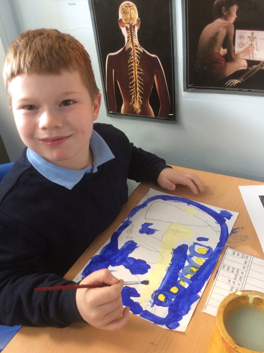 Year3Meynell's tweet photo. Year 3 have loved learning about Vincent Van Gogh today. They have replicated one of his most famous poems - 'Starry Night'. #Artday https://t.co/OH27APHcPF
