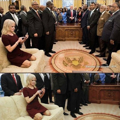 FennHealthyTips's tweet photo. Social media divided over Kellyanne Conway’s Oval office pose https://t.co/Notepgx0qD https://t.co/VF7miQW4aM