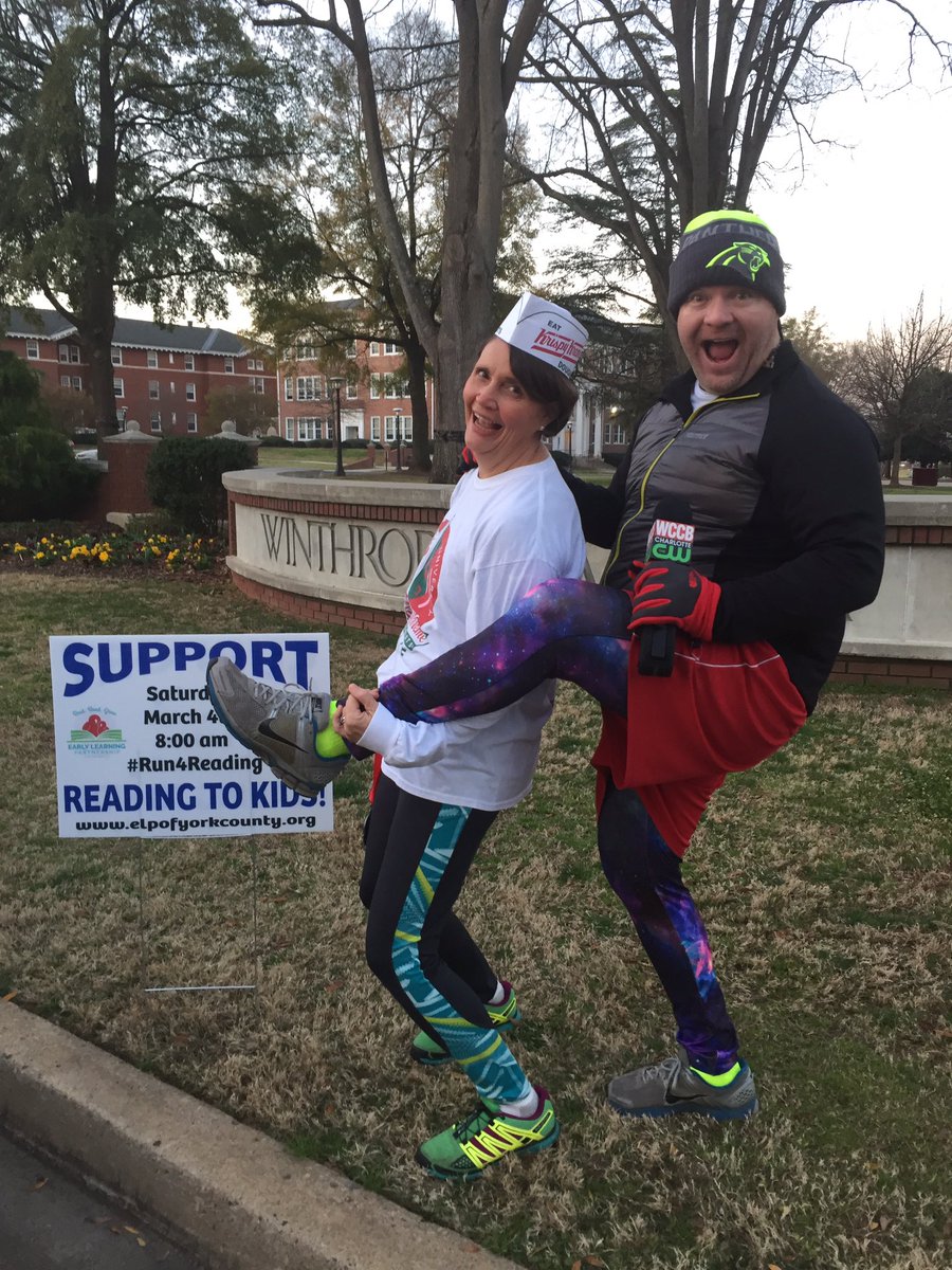 shortshaw's tweet photo. Teresa Creech of Early Learning Partnership and @WilsonsWorld promoting reading, doughnuts and ... space pants #Run4Reading https://t.co/7Ep6m1BNTe