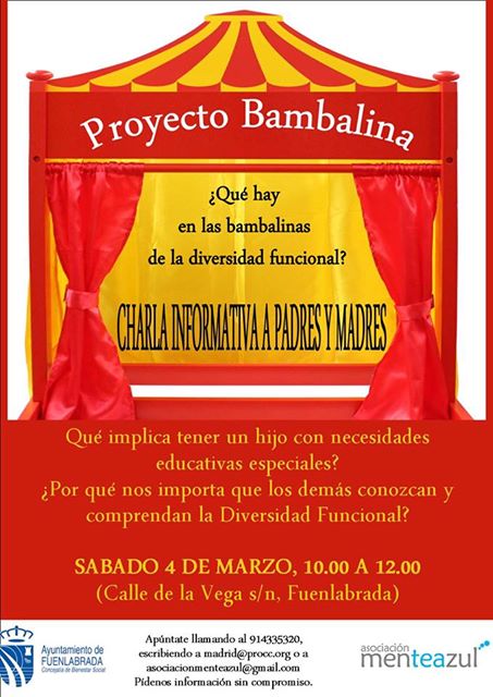 CHARLA para #familias con hij@s con #DiversidadFuncional Llama al 914335320 o e-mail a madrid@procc.org o asociacionmenteazul@gmail.com
