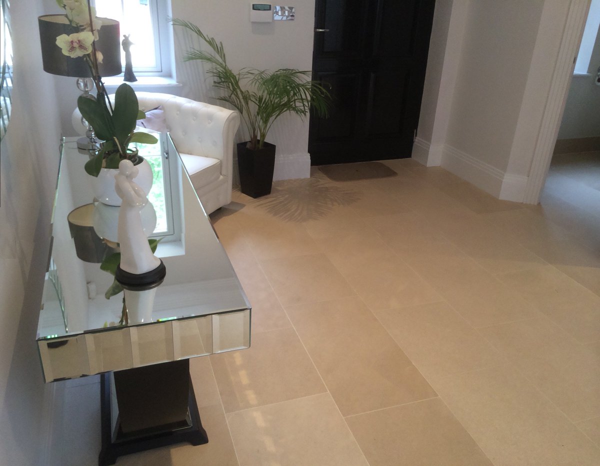 TileFloorBath's tweet photo. Completed! Hallway enhanced by #Natural brushed #limestone #floor #tile. Creating a warm & #practical entrance. #Interiors #firstimpessions https://t.co/ibPxlJLaLr