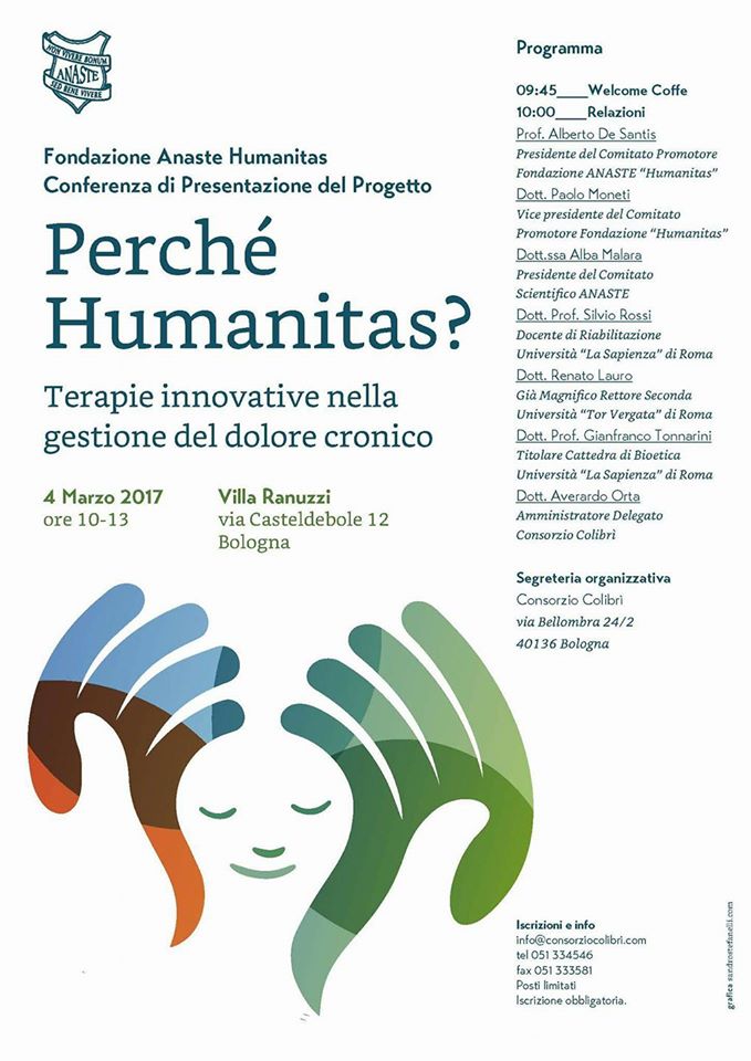 #Salute  1 EVENTO 3 PAROLE CHIAVE #FONDAZIONE #ANASTE #HUMANITAS.
#SAVETHEDATE 4 MARZO Villa Ranuzzi.