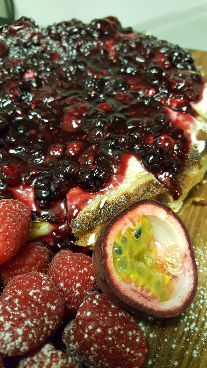 Mix berry and passion fruit pancakes looking good and very berry!! @schooleating @elioruk <a href="/LexyFood/">Lexington Catering</a> <a href="/LBS_Life/">Life@LBS</a>