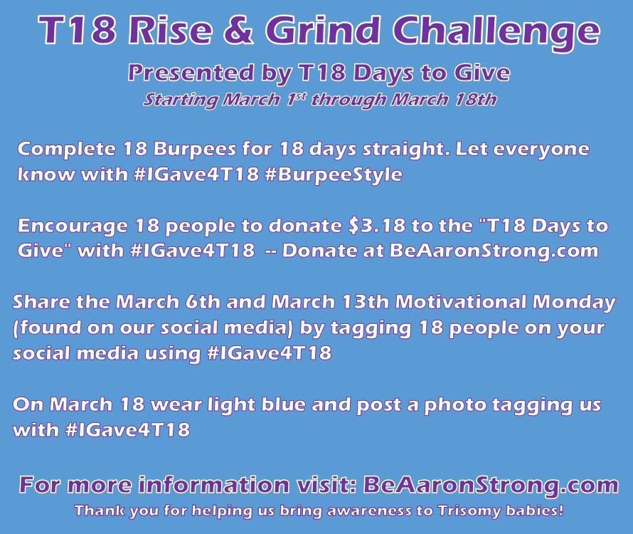 David_Bultema's tweet photo. WHO'S UP FOR A CHALLENGE?! My son passed away from Trisomy18 &amp; March is Trisomy Awareness month. #Participate #IGave4T18 #Retweet #Nonprofit https://t.co/UgIlEeWxox