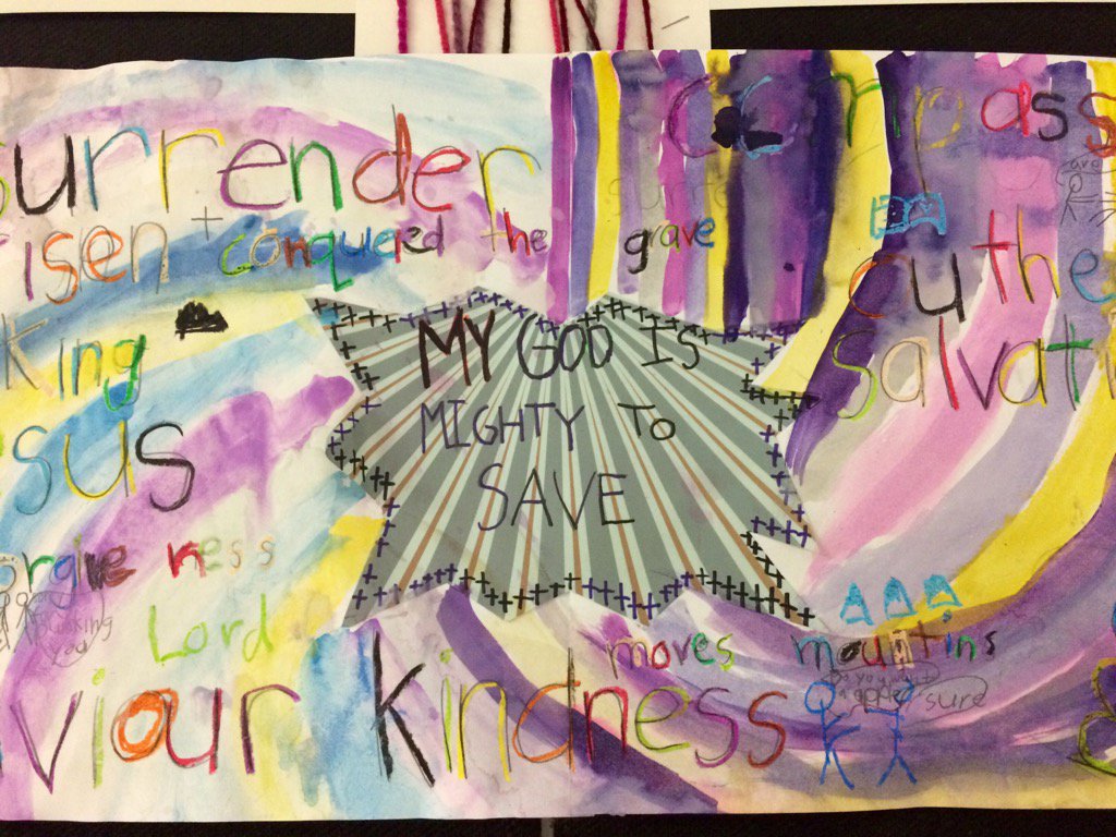 HealeyHeather's tweet image. Grade 1/2 creates art journals about our awesome God 💗#mightytosave #movemountains #faithreflection
