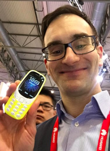WidespaceMobile's tweet photo. Nokia relaunches its old classic 3310 model and that just made our COO's day! #MCW17 #mobile #thisiswidespace https://t.co/8qMdtZpd3A