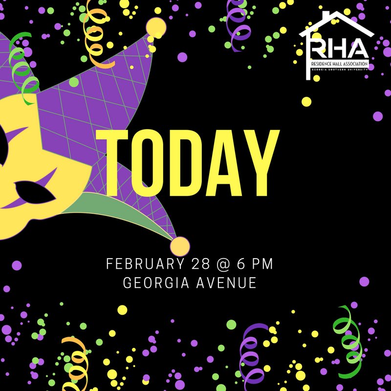 GSURHA's tweet photo. Mardi Gras Madness is TODAY! Come have fun with us and earn lots of cool prizes. And have a lot of fun! #AreYouReadyForTheMadness https://t.co/N3L0IXl3Ba