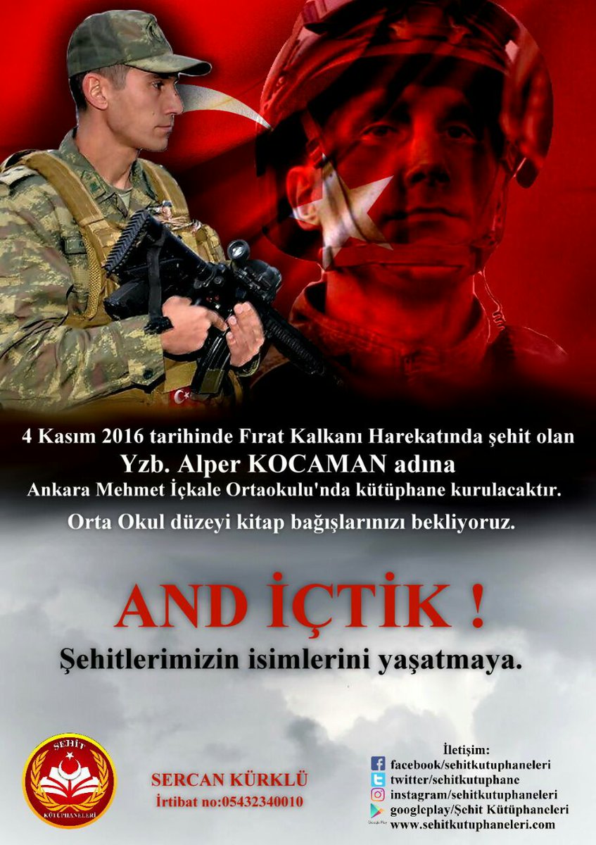 Şehitlerimize sahip çıkalım. Destekler ile #ŞehitlerİçinKütüphane ler kuralım...
@sehitkutuphane2