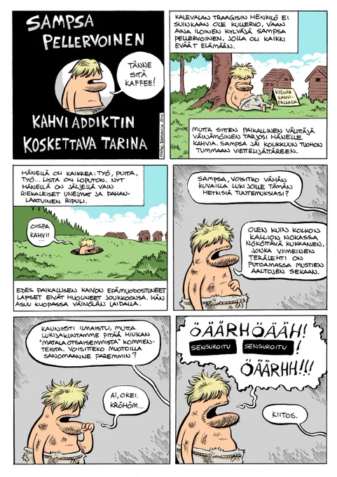 Lööppi-Fingerporissa ilmestynyt sivu Sampsan traagisesta kahviaddiktiosta. 