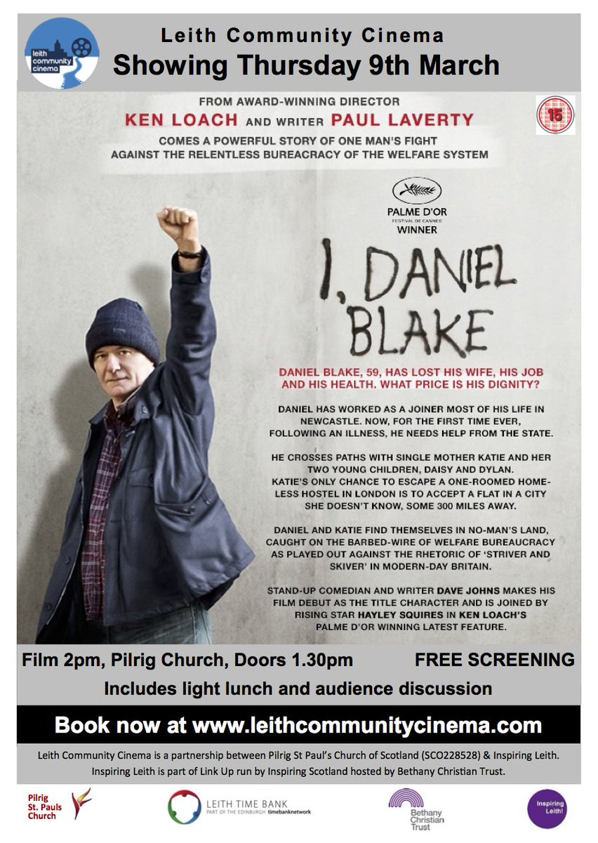 walkingheads's tweet photo. Free film showing
I, Daniel Blake
Leith Community Cinema
9 March #Leith #Edinburgh
#offbeatentrack https://t.co/jlrPWSkX3B