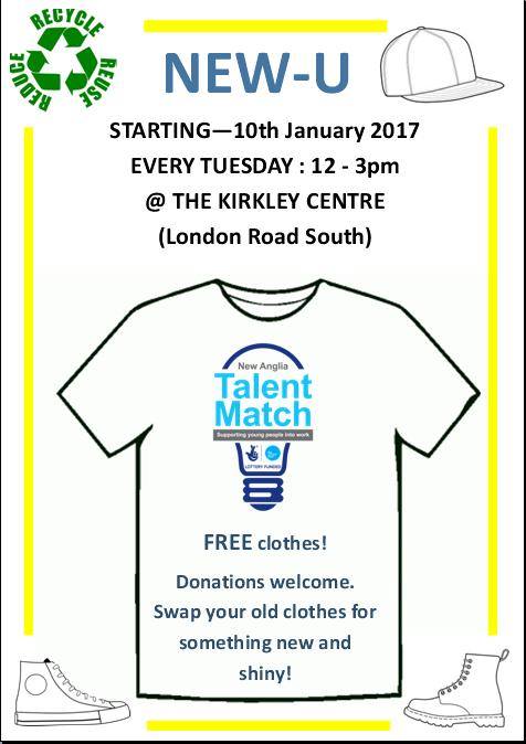 TMatchLowestoft's tweet photo. New-U Clothing Event currently taking place today until 3pm at @KirkleyCentre #FreeClothes #NewU #CommunityProject https://t.co/d8pyTf7rct