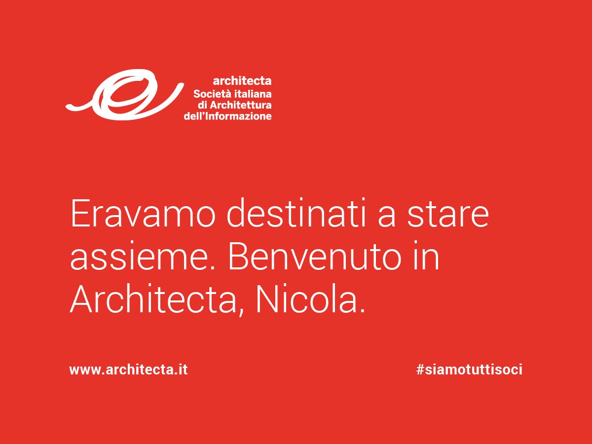 ArchitectaIA's tweet photo. Al destino non si comanda! Benvenuto a bordo @stocco_nicola #siamotuttisoci https://t.co/WBKhqpTOu7