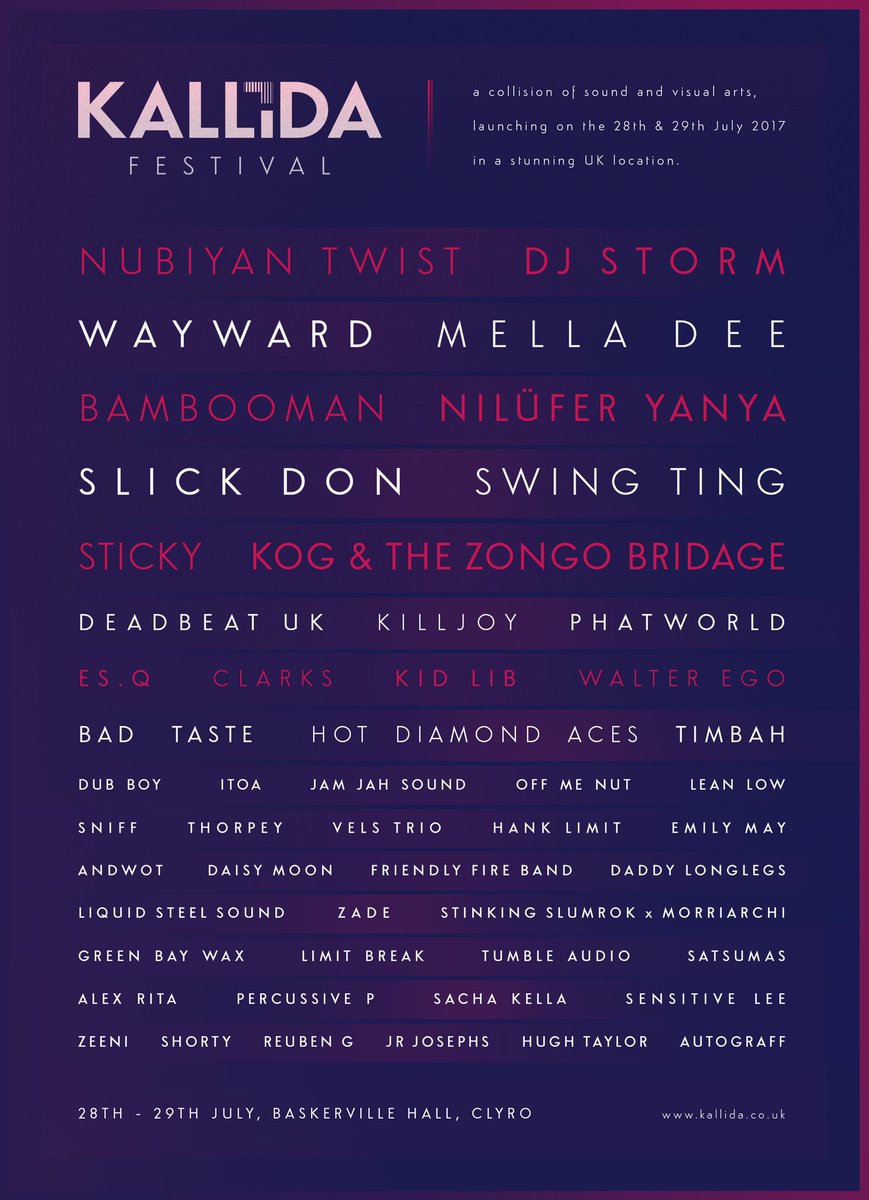 We are very pleased to announce the line up for KALLIDA Festival 2017. 

Tickets from £65 here: kallida.co.uk

#KALLIDAfestival