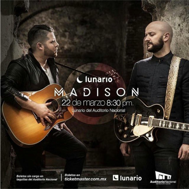 No se pueden perder a este increíble dueto el próximo 22 de Marzo en el Lunario del Auditorio Nacional! <a href="/Madison_Oficial/">Madison Oficial</a> @angelestradaj