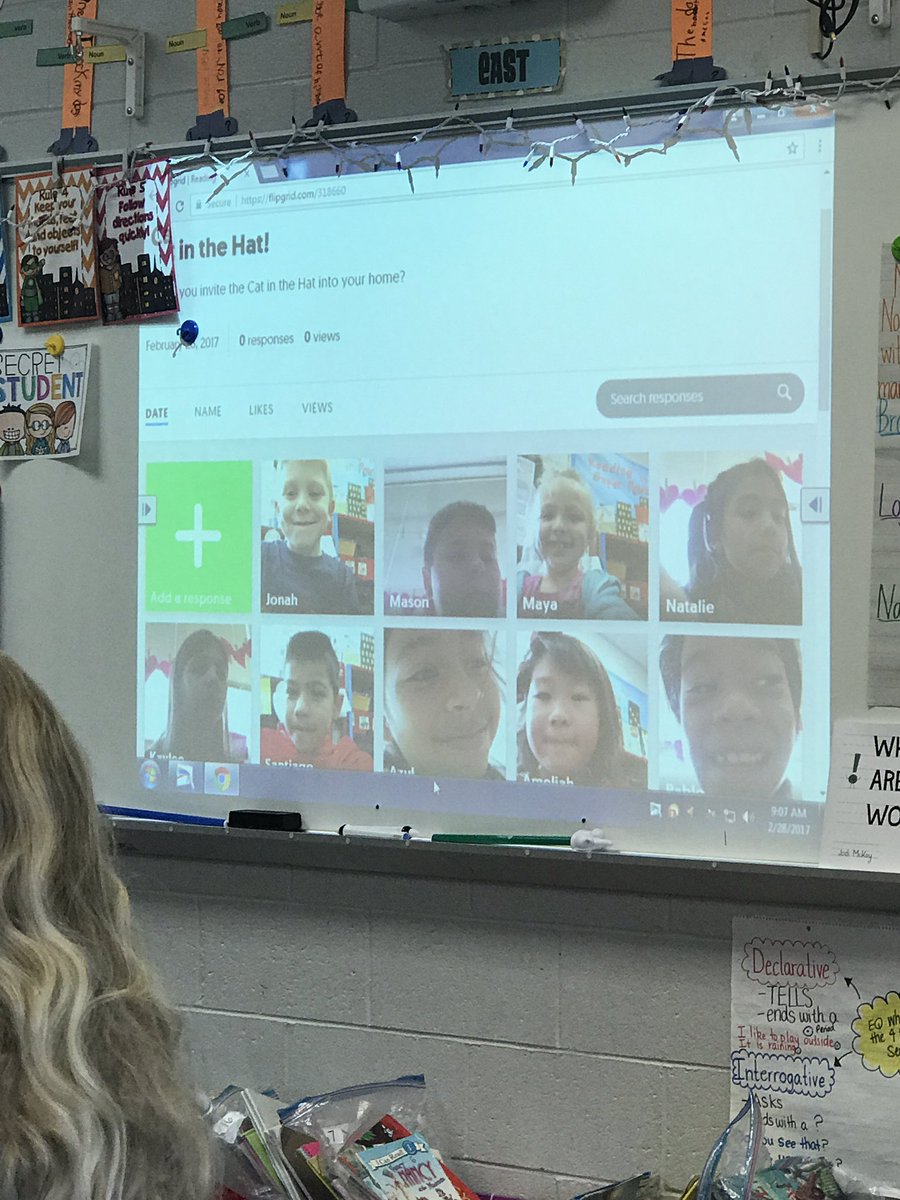 1stgradeSimeone's tweet photo. This morning we used @flipgrid to talk about if we would invite #thecatinthehat to our homes!!! #besshine #besstars #welovetechnology https://t.co/MyFjhJo295