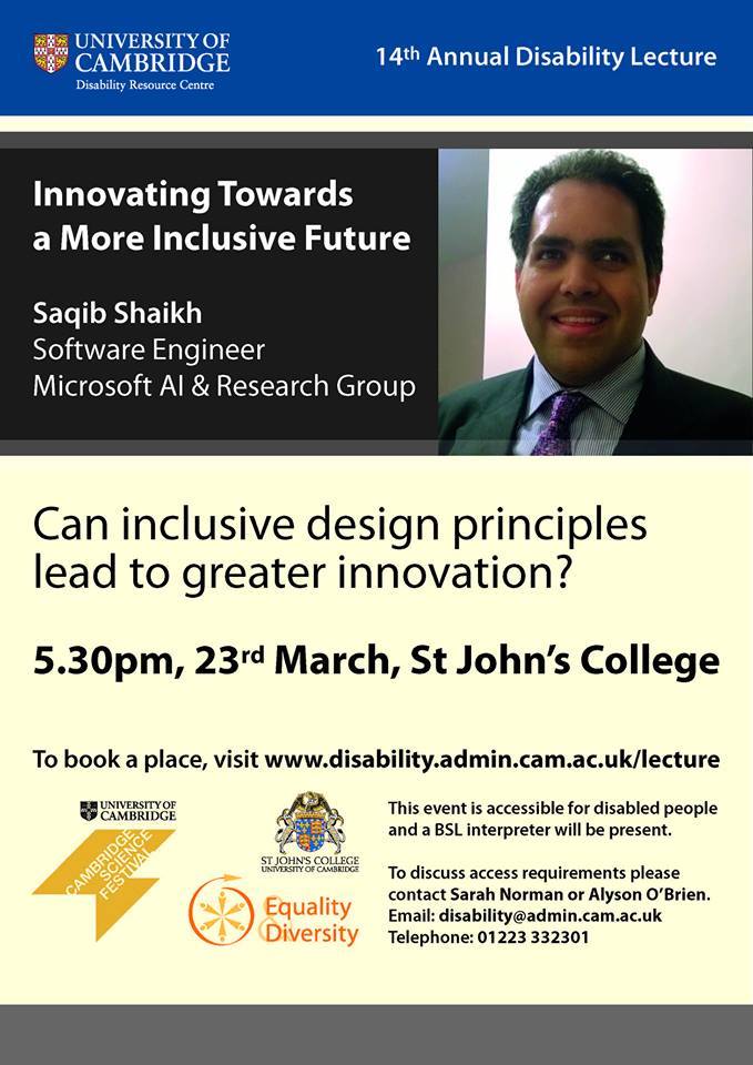 PurpleReach's tweet photo. Innovating Towards a More Inclusive Future looks to be an interesting talk by Saqib Shaikh at Cambridge uni - 23/03, https://t.co/UAWqBTSeDu https://t.co/eVf87dnG14