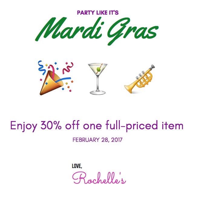 RochellesStyle's tweet image. 25% off for #MardiGras?? Get yo' beads ready! 🎉🍸🎺 #loverochelles srtl.co/njk