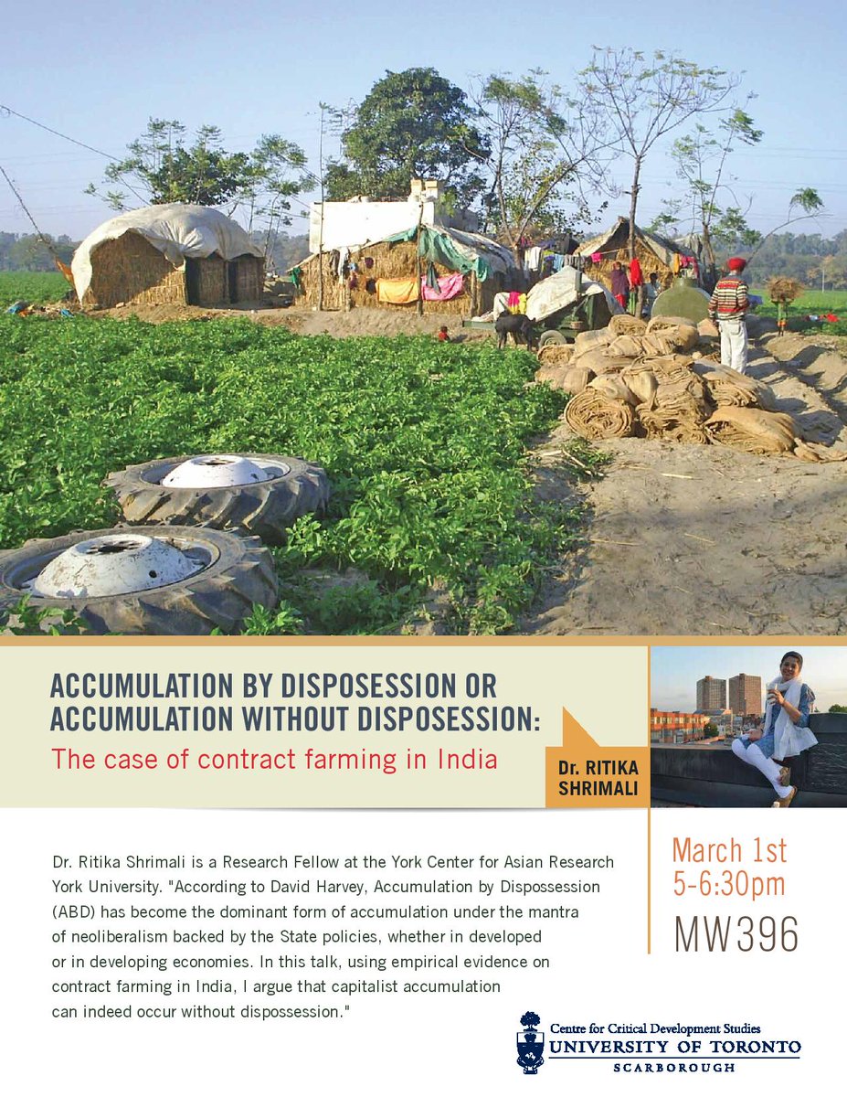 RedRitika's tweet photo. My talk at University of Toronto Scarborough Campus tomorrow - 1 march 2017 #ContractFarming #India #IndianAgriculture #PARINetwork https://t.co/zIN3oo809y