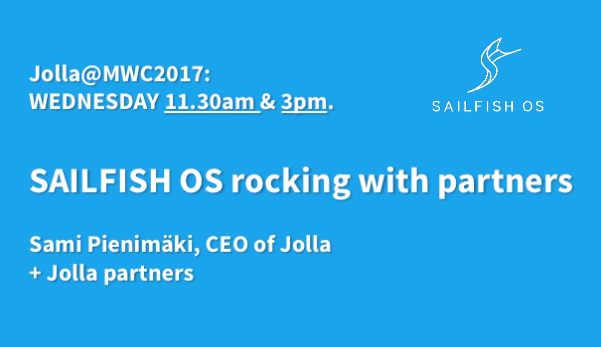 JollaHQ's tweet image. Come and give us a visit at Hall 5-5H19 for a stand talk with Sami Pienimäki and #Jolla partners, at 11:30am and/or 3pm!