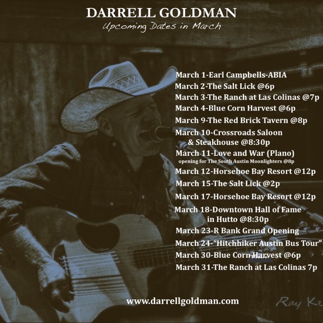 DarrellGoldman1's tweet photo. Join us as we play around Texas #ontheroadagain #darrellgoldman #Countrymusic #Roadlife #thebedivemade #tourlife #texas #music https://t.co/sLrm1yehDj