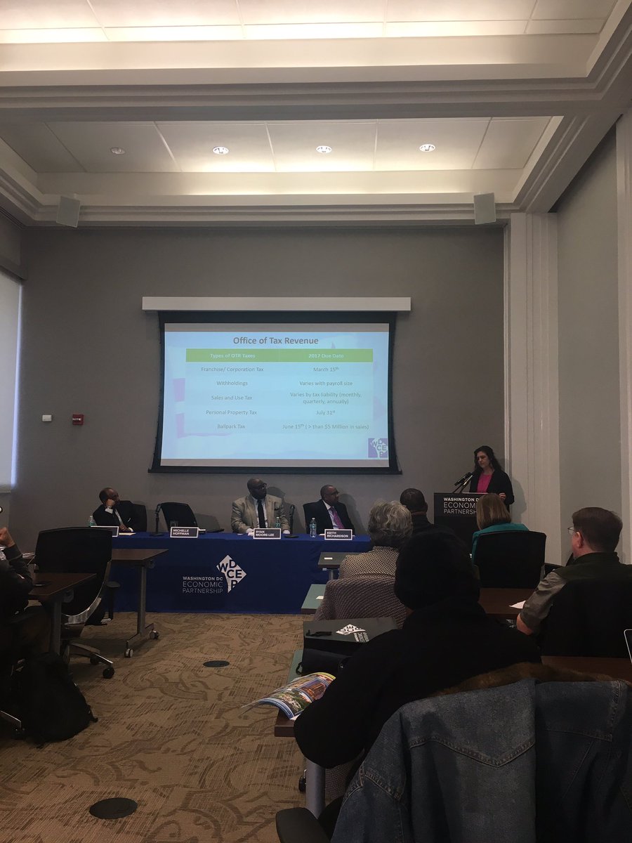 WDCEP's tweet photo. Michelle Hoffman of @H2_CFO reviewing the 5 types of #business #taxes in #DC. https://t.co/lKyHGO7Uf9