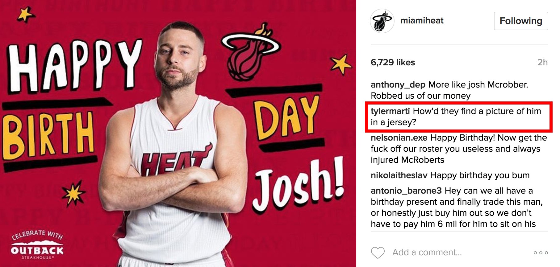 The Miami Heat wished Josh McRoberts a happy birthday and things went, well, as expected  